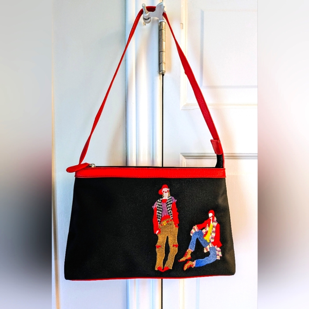 FINAL MARKDOWN...SYDNEY LOVE Black/Red Embroidered Fashion Models Shoulder Bag